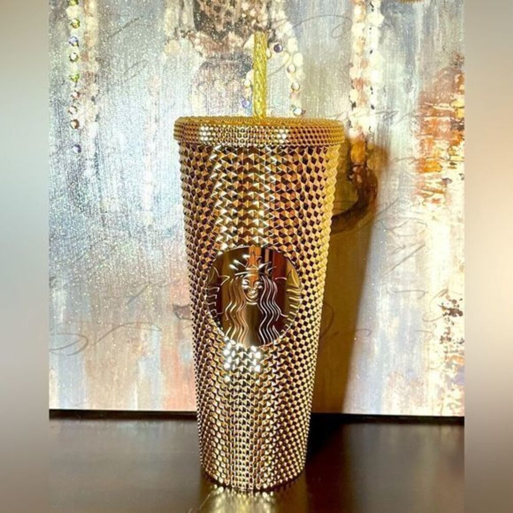 Starbucks 2022 Holiday Gold Metallic Chrome Bling Studded Tumbler Venti
